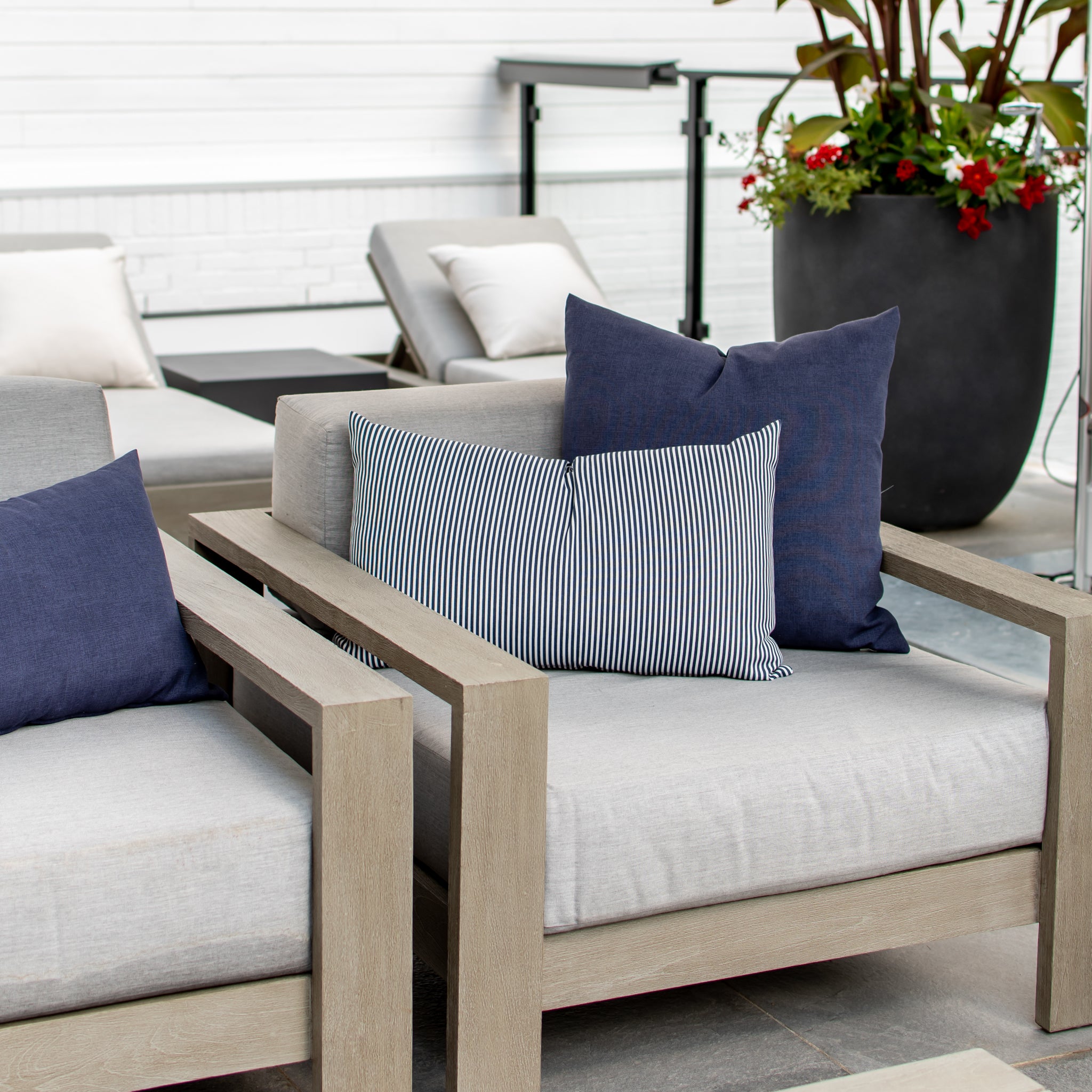 Navy outdoor lumbar outlet pillow